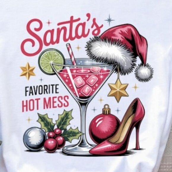 Favorite Hot Mess Shirt, Christmas Martini Shirt, Christmas Drink Shirt - Picture 2 of 4